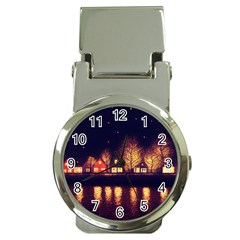 Night Houses River Bokeh Leaves Fall Autumn Money Clip Watches by danenraven