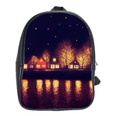 Night Houses River Bokeh Leaves Fall Autumn School Bag (large) by danenraven
