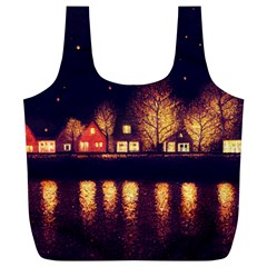 Night Houses River Bokeh Leaves Fall Autumn Full Print Recycle Bag (xl) by danenraven