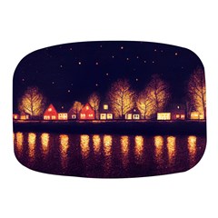 Night Houses River Bokeh Leaves Fall Autumn Mini Square Pill Box by danenraven