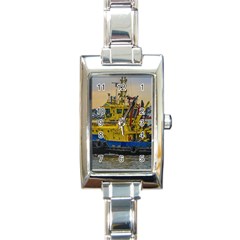 Tugboat Sailing At River, Montevideo, Uruguay Rectangle Italian Charm Watch by dflcprintsclothing