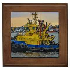 Tugboat Sailing At River, Montevideo, Uruguay Framed Tile by dflcprintsclothing