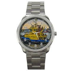 Tugboat Sailing At River, Montevideo, Uruguay Sport Metal Watch by dflcprintsclothing