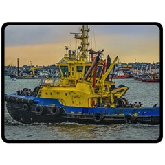 Tugboat Sailing At River, Montevideo, Uruguay Fleece Blanket (large)  by dflcprintsclothing