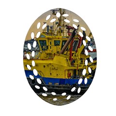 Tugboat Sailing At River, Montevideo, Uruguay Oval Filigree Ornament (two Sides) by dflcprintsclothing