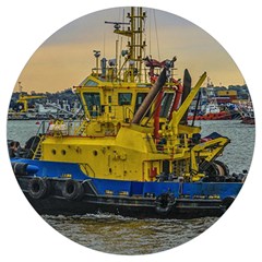 Tugboat Sailing At River, Montevideo, Uruguay Round Trivet by dflcprintsclothing