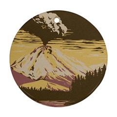 Boom Eruption Forest Mountain News Scary Volcano Round Ornament (two Sides) by danenraven