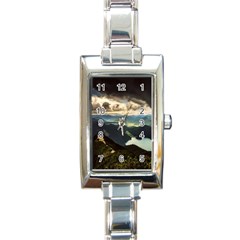 Mountains Sky Clouds Sunset Peak Overlook River Rectangle Italian Charm Watch by danenraven