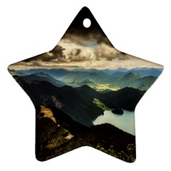 Mountains Sky Clouds Sunset Peak Overlook River Ornament (Star)