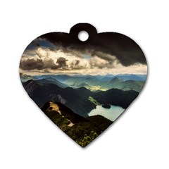 Mountains Sky Clouds Sunset Peak Overlook River Dog Tag Heart (two Sides) by danenraven