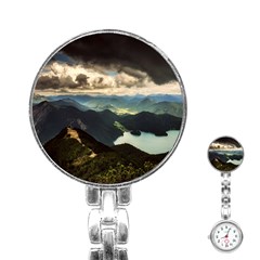 Mountains Sky Clouds Sunset Peak Overlook River Stainless Steel Nurses Watch by danenraven
