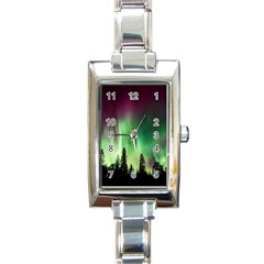 Aurora Borealis Northern Lights Forest Trees Woods Rectangle Italian Charm Watch