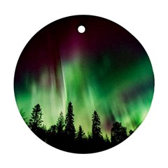 Aurora Borealis Northern Lights Forest Trees Woods Ornament (round) by danenraven