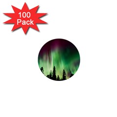 Aurora Borealis Northern Lights Forest Trees Woods 1  Mini Buttons (100 pack) 