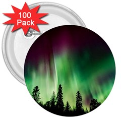 Aurora Borealis Northern Lights Forest Trees Woods 3  Buttons (100 pack) 