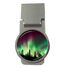 Aurora Borealis Northern Lights Forest Trees Woods Money Clips (Round) 