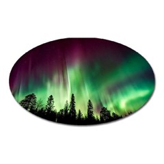 Aurora Borealis Northern Lights Forest Trees Woods Oval Magnet