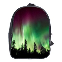 Aurora Borealis Northern Lights Forest Trees Woods School Bag (large) by danenraven