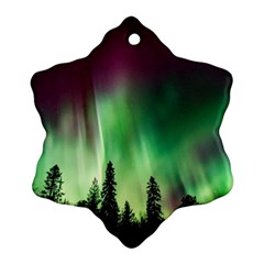 Aurora Borealis Northern Lights Forest Trees Woods Snowflake Ornament (Two Sides)