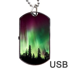 Aurora Borealis Northern Lights Forest Trees Woods Dog Tag USB Flash (Two Sides)