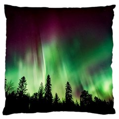 Aurora Borealis Northern Lights Forest Trees Woods Large Flano Cushion Case (One Side)