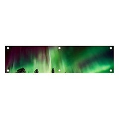 Aurora Borealis Northern Lights Forest Trees Woods Banner And Sign 4  X 1  by danenraven