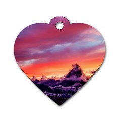 Matterhorn Mountains Sunset Dusk Snow Winter Dog Tag Heart (one Side) by danenraven