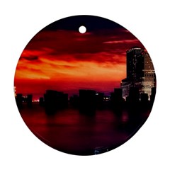 New York City Urban Skyline Harbor Bay Reflections Round Ornament (two Sides) by danenraven