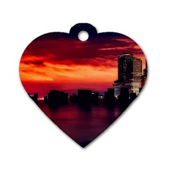 New York City Urban Skyline Harbor Bay Reflections Dog Tag Heart (one Side) by danenraven