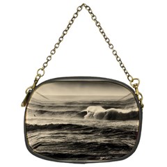 Sea Ocean Waves Sunset Sunrise Rough Seas Nature Black White Chain Purse (one Side) by danenraven