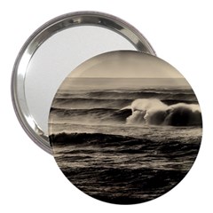 Sea Ocean Waves Sunset Sunrise Rough Seas Nature Black White 3  Handbag Mirrors by danenraven