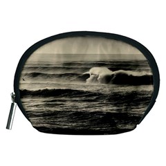 Sea Ocean Waves Sunset Sunrise Rough Seas Nature Black White Accessory Pouch (medium) by danenraven