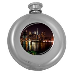 New York City Panorama Urban Hudson River Water Round Hip Flask (5 Oz) by danenraven