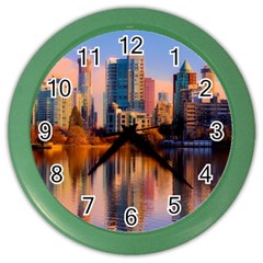 Vancouver Canada Sea Ocean Reflections Skyline Color Wall Clock by danenraven