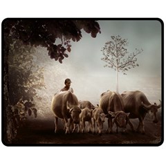 Man Cattle Animals Cows Bulls Calves Mammals Double Sided Fleece Blanket (medium)  by danenraven