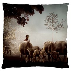 Man Cattle Animals Cows Bulls Calves Mammals Large Flano Cushion Case (one Side) by danenraven