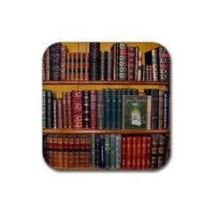 Books Library Bookshelf Bookshop Vintage Antique Rubber Coaster (Square)