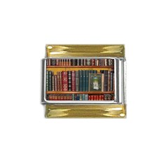 Books Library Bookshelf Bookshop Vintage Antique Gold Trim Italian Charm (9mm)