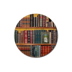 Books Library Bookshelf Bookshop Vintage Antique Magnet 3  (round) by danenraven