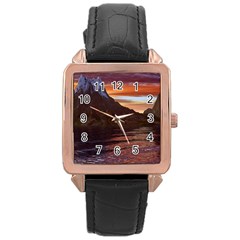 Sunset Island Tropical Sea Ocean Water Travel Rose Gold Leather Watch  by danenraven