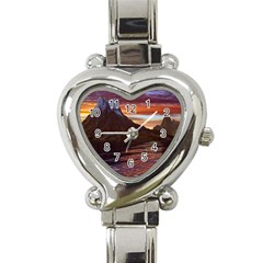 Sunset Island Tropical Sea Ocean Water Travel Heart Italian Charm Watch by danenraven