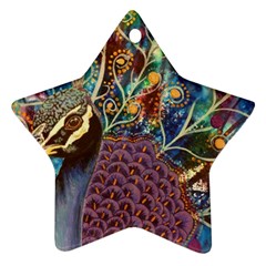 Peacock Mixed Media Bird Animal Ornament (star) by danenraven