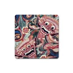 Indonesia Bali Batik Fabric Impression Patterns Square Magnet by danenraven