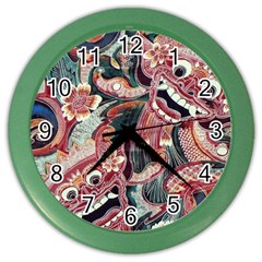 Indonesia Bali Batik Fabric Impression Patterns Color Wall Clock by danenraven