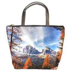 Dolomites Mountains Alps Alpine Trees Conifers Bucket Bag by danenraven