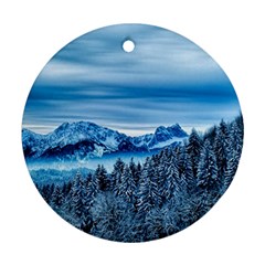 Winter Forest Mountain Snow Nature Alpine Trees Round Ornament (two Sides) by danenraven