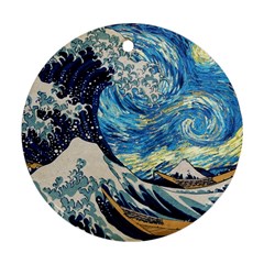 The Great Wave Of Kanagawa Painting Starry Night Vincent Van Gogh Ornament (round)