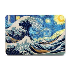 The Great Wave Of Kanagawa Painting Starry Night Vincent Van Gogh Small Doormat by danenraven