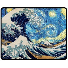 The Great Wave Of Kanagawa Painting Starry Night Vincent Van Gogh Fleece Blanket (medium)  by danenraven