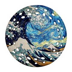 The Great Wave Of Kanagawa Painting Starry Night Vincent Van Gogh Ornament (round Filigree)